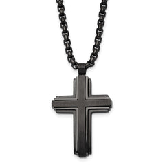 Chisel Stainless Steel Brushed and Polished Black IP-plated Cross Pendant on a 24 inch Box Chain Necklace SRN2843-24