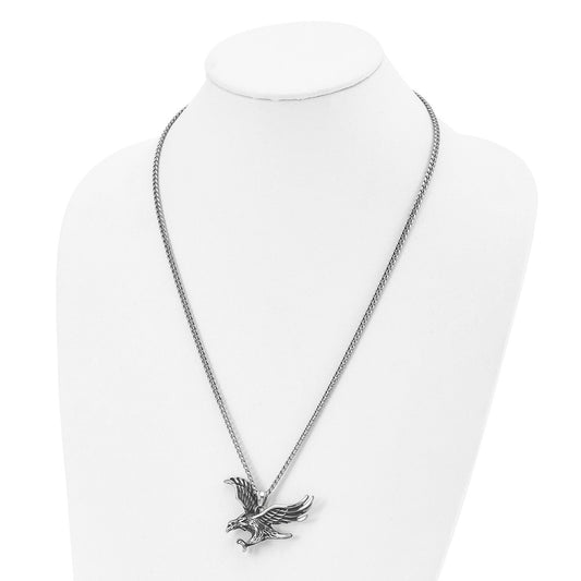 Chisel Stainless Steel Antiqued and Polished Eagle Pendant on a 24 inch Curb Chain Necklace SRN2844-24