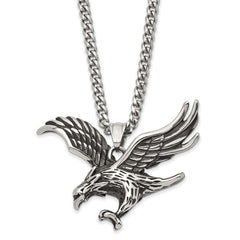 Chisel Stainless Steel Antiqued and Polished Eagle Pendant on a 24 inch Curb Chain Necklace SRN2844-24