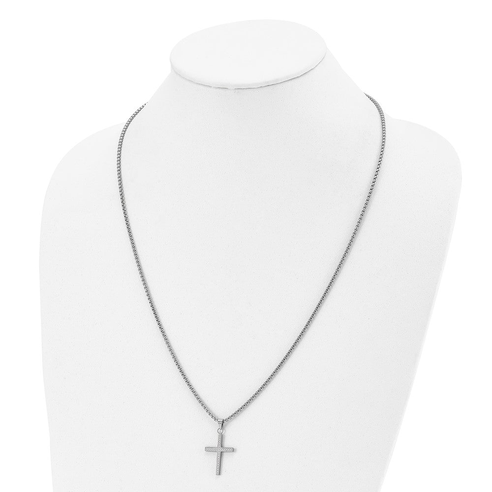 Chisel Stainless Steel Polished and Textured Cross Pendant on a 24 inch Box Chain Necklace SRN2846-24