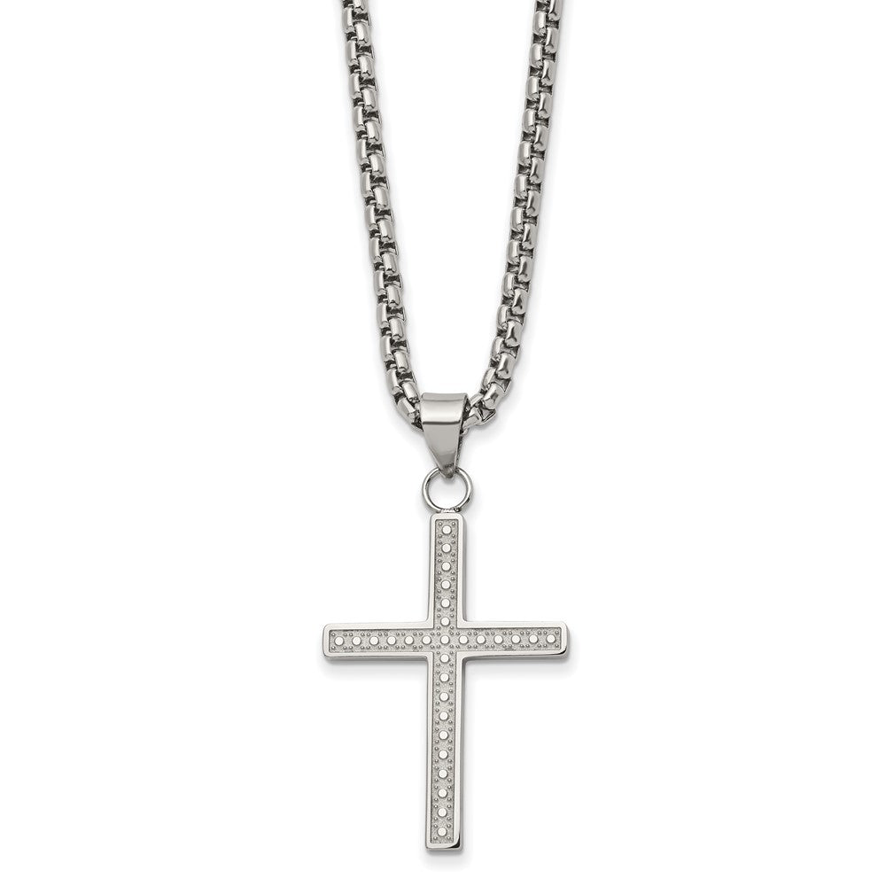 Chisel Stainless Steel Polished and Textured Cross Pendant on a 24 inch Box Chain Necklace SRN2846-24