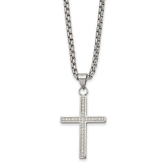 Chisel Stainless Steel Polished and Textured Cross Pendant on a 24 inch Box Chain Necklace SRN2846-24
