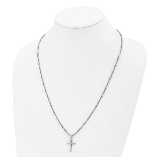 Chisel Stainless Steel Polished and Textured Sunburst Design Cross Pendant on a 24 inch Box Chain Necklace SRN2847-24