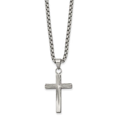 Chisel Stainless Steel Polished and Textured Sunburst Design Cross Pendant on a 24 inch Box Chain Necklace SRN2847-24