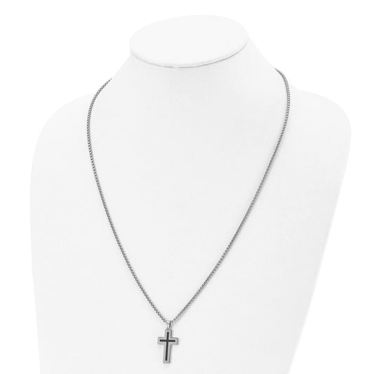 Chisel Stainless Steel Polished with Black Enamel Cross Pendant on a 24 inch Box Chain Necklace SRN2848-24