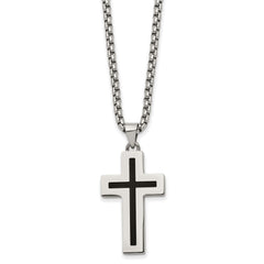 Chisel Stainless Steel Polished with Black Enamel Cross Pendant on a 24 inch Box Chain Necklace SRN2848-24