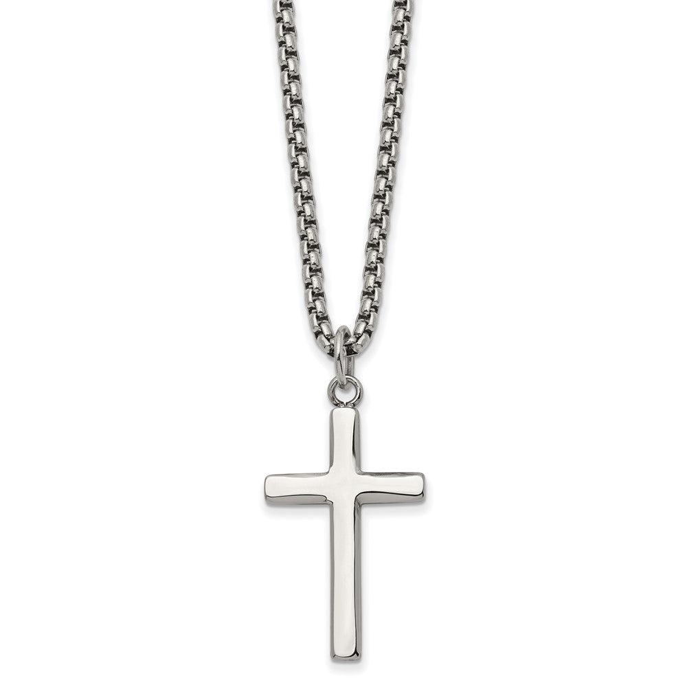 Chisel Stainless Steel Polished Cross Pendant on a 24 inch Box Chain Necklace SRN2849-24