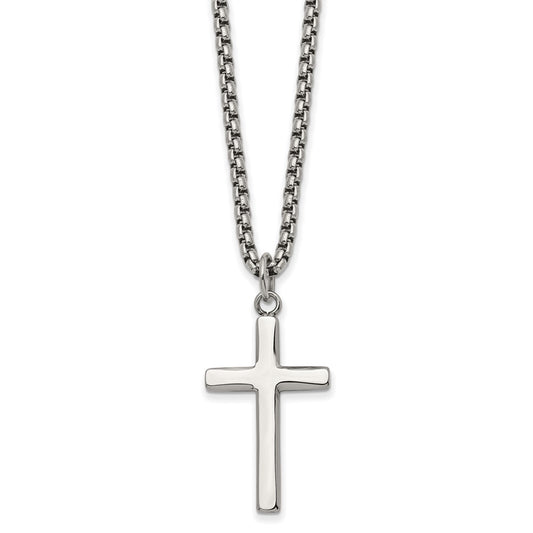Chisel Stainless Steel Polished Cross Pendant on a 24 inch Box Chain Necklace SRN2849-24