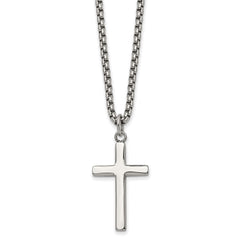 Chisel Stainless Steel Polished Cross Pendant on a 24 inch Box Chain Necklace SRN2849-24