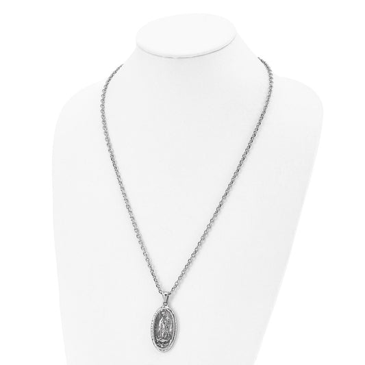 Chisel Stainless Steel Antiqued and Polished Spanish Lady of Guadalupe Pendant on a 24 inch Cable Chain Necklace SRN2851-24