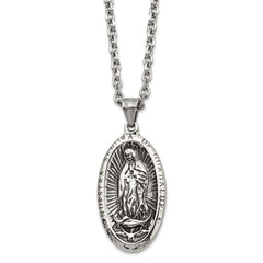 Chisel Stainless Steel Antiqued and Polished Spanish Lady of Guadalupe Pendant on a 24 inch Cable Chain Necklace SRN2851-24