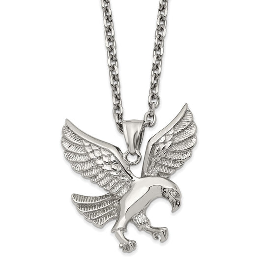 Chisel Stainless Steel Polished Eagle Pendant on a 24 inch Cable Chain Necklace SRN2853-24