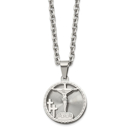 Chisel Stainless Steel Polished Laser Cut Crucifix Pendant on a 25.5 inch Cable Chain Necklace SRN2859-24