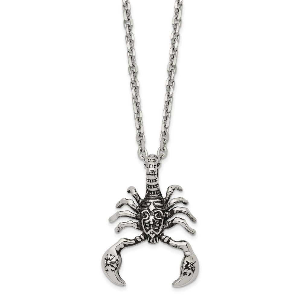 Chisel Stainless Steel Antiqued and Polished Scorpion Pendant on a 24 inch Cable Chain Necklace SRN2863-24
