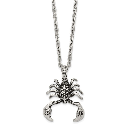 Chisel Stainless Steel Antiqued and Polished Scorpion Pendant on a 24 inch Cable Chain Necklace SRN2863-24
