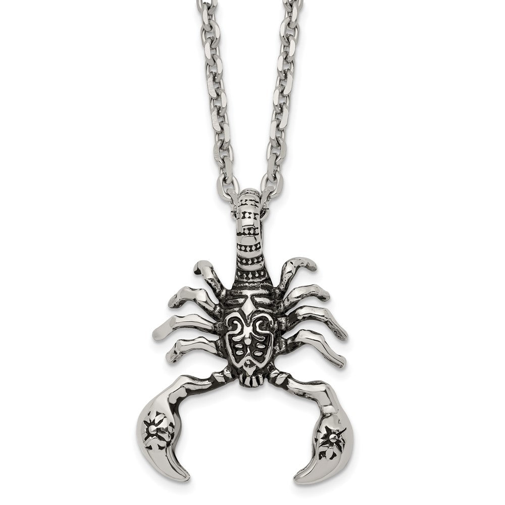 Chisel Stainless Steel Antiqued and Polished Scorpion Pendant on a 24 inch Cable Chain Necklace SRN2863-24