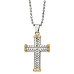 Chisel Stainless Steel Polished and Textured Yellow IP-plated Cross Pendant on a 22 inch Ball Chain Necklace SRN2894-22