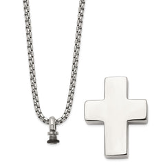 Chisel Stainless Steel Brushed and Polished Reversible Cross Ash Holder on a 24 inch Box Chain Necklace SRN2935-24