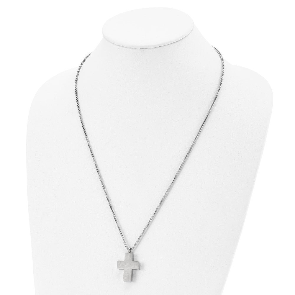 Chisel Stainless Steel Brushed and Polished Reversible Cross Ash Holder on a 24 inch Box Chain Necklace SRN2935-24