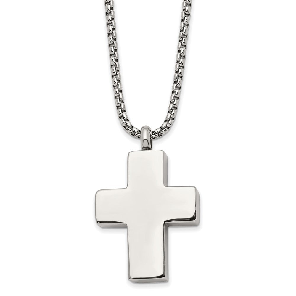 Chisel Stainless Steel Brushed and Polished Reversible Cross Ash Holder on a 24 inch Box Chain Necklace SRN2935-24