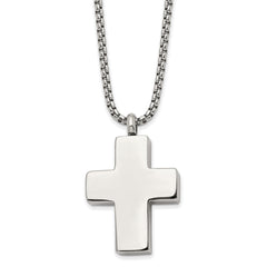 Chisel Stainless Steel Brushed and Polished Reversible Cross Ash Holder on a 24 inch Box Chain Necklace SRN2935-24
