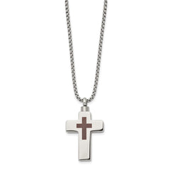Chisel Stainless Steel Polished and Lasered Cross Ash Holder on a 24in Box Chain Necklace SRN2936-24