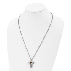 Chisel Stainless Steel Polished and Lasered Cross Ash Holder on a 24in Box Chain Necklace SRN2936-24