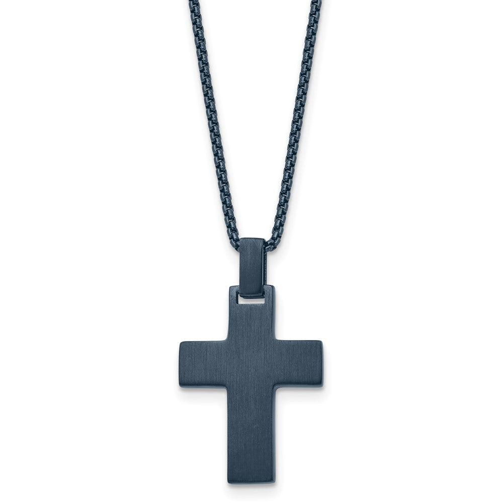 Chisel Stainless Steel Brushed and Polished Dark Grey IP-plated Cross on a 22in Box Chain Necklace SRN2938-22