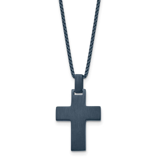 Chisel Stainless Steel Brushed and Polished Dark Grey IP-plated Cross on a 22in Box Chain Necklace SRN2938-22