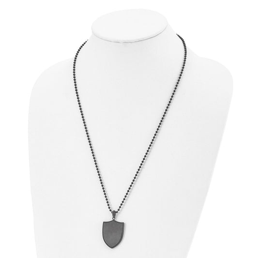 Chisel Stainless Steel Brushed and Polished Black IP-plated Shield Pendant on a 22 inch Ball Chain Necklace SRN2944-22