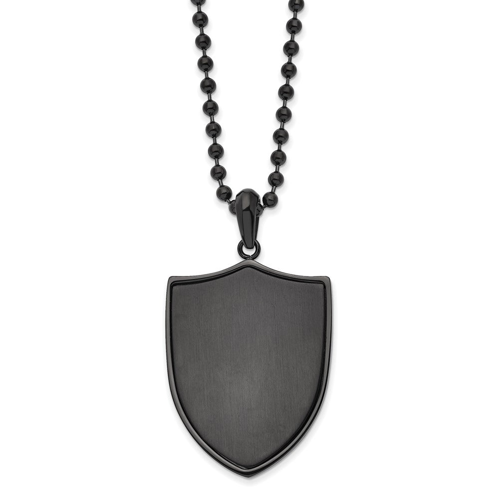 Chisel Stainless Steel Brushed and Polished Black IP-plated Shield Pendant on a 22 inch Ball Chain Necklace SRN2944-22