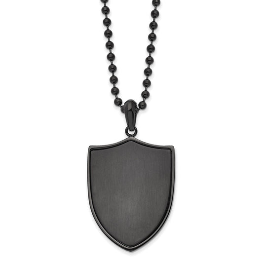 Chisel Stainless Steel Brushed and Polished Black IP-plated Shield Pendant on a 22 inch Ball Chain Necklace SRN2944-22