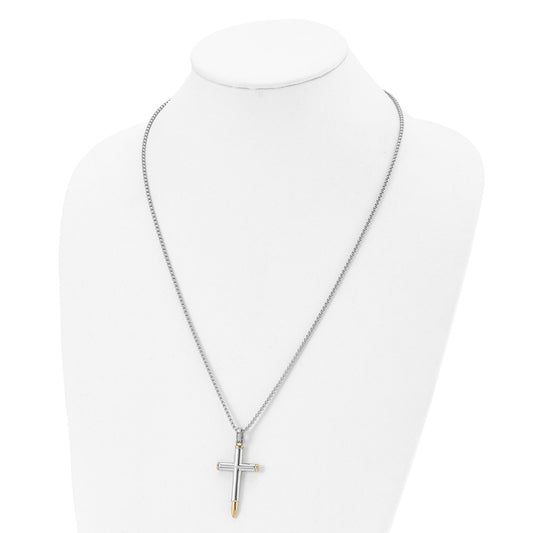 Chisel Stainless Steel Polished Yellow IP-plated Bullet Cross Pendant on a 24 inch Box Chain Necklace SRN2948-24