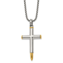 Chisel Stainless Steel Polished Yellow IP-plated Bullet Cross Pendant on a 24 inch Box Chain Necklace SRN2948-24