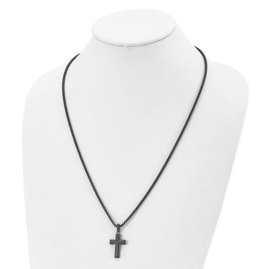 Chisel Stainless Steel Brushed and Polished Dark Grey IP-plated Cross Pendant on a 24 inch Box Chain Necklace SRN2950-24