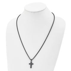 Chisel Stainless Steel Brushed and Polished Dark Grey IP-plated Cross Pendant on a 24 inch Box Chain Necklace SRN2950-24