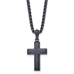 Chisel Stainless Steel Brushed and Polished Dark Grey IP-plated Cross Pendant on a 24 inch Box Chain Necklace SRN2950-24