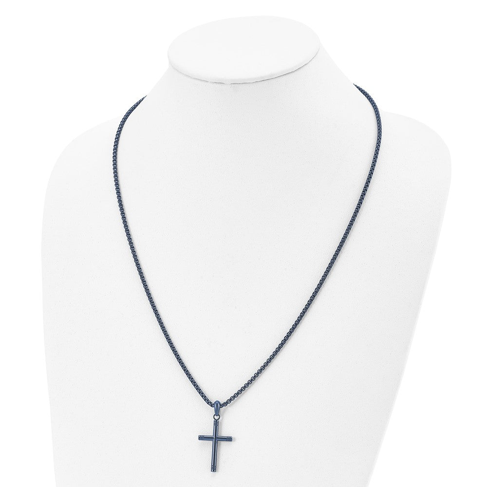 Chisel Stainless Steel Polished Dark Grey IP-plated Cross Pendant on a 24 inch Box Chain Necklace SRN2951-24