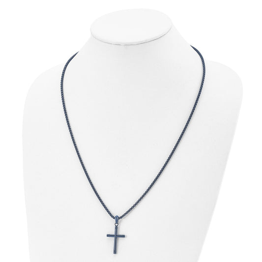 Chisel Stainless Steel Polished Dark Grey IP-plated Cross Pendant on a 24 inch Box Chain Necklace SRN2951-24