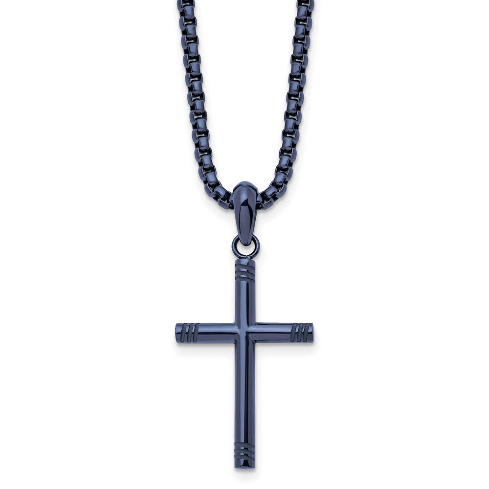 Chisel Stainless Steel Polished Dark Grey IP-plated Cross Pendant on a 24 inch Box Chain Necklace SRN2951-24