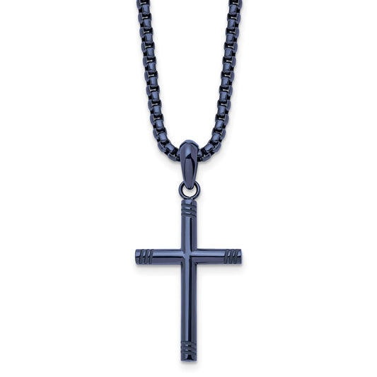 Chisel Stainless Steel Polished Dark Grey IP-plated Cross Pendant on a 24 inch Box Chain Necklace SRN2951-24