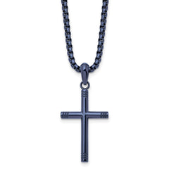 Chisel Stainless Steel Polished Dark Grey IP-plated Cross Pendant on a 24 inch Box Chain Necklace SRN2951-24