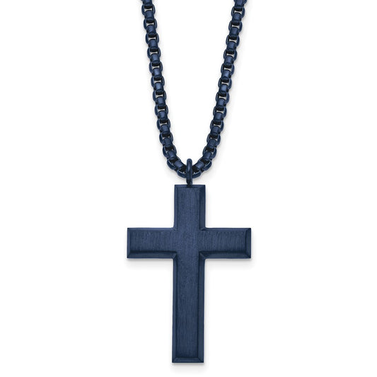 Chisel Stainless Steel Brushed and Polished Grey IP-plated Cross Pendant on a 24 inch Box Chain Necklace SRN2952-24