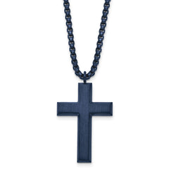 Chisel Stainless Steel Brushed and Polished Grey IP-plated Cross Pendant on a 24 inch Box Chain Necklace SRN2952-24