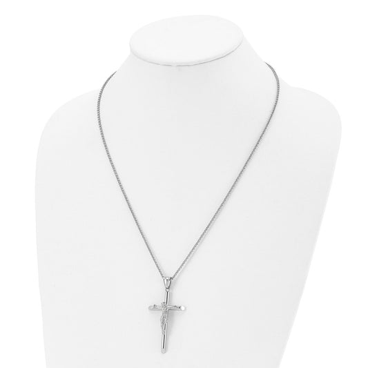 Chisel Stainless Steel Polished Large Crucifix Pendant on a 22 inch Box Chain Necklace SRN2959-22