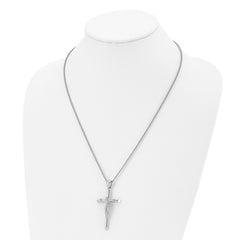 Chisel Stainless Steel Polished Large Crucifix Pendant on a 22 inch Box Chain Necklace SRN2959-22