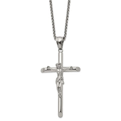 Chisel Stainless Steel Polished Large Crucifix Pendant on a 22 inch Box Chain Necklace SRN2959-22
