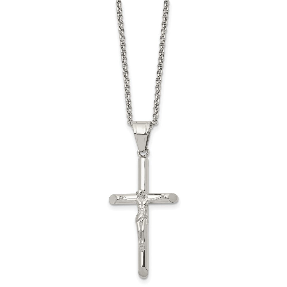 Chisel Stainless Steel Polished Crucifix Pendant on a 22 inch Rolo Chain Necklace SRN2960-22