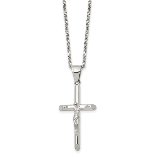 Chisel Stainless Steel Polished Crucifix Pendant on a 22 inch Rolo Chain Necklace SRN2960-22