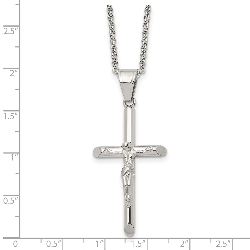 Chisel Stainless Steel Polished Crucifix Pendant on a 22 inch Rolo Chain Necklace SRN2960-22